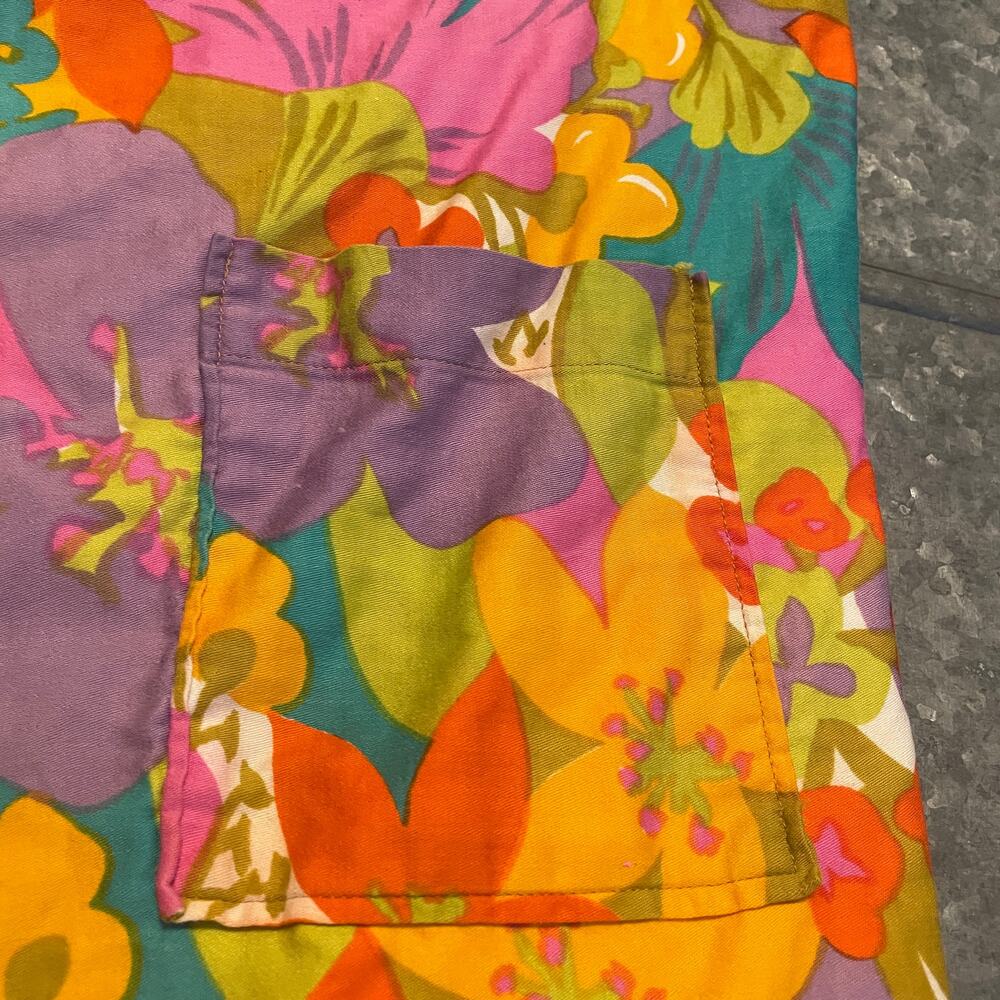 Vintage 60s Hawaiian Floral Swim Board Shorts Medium Cotton Trunks Retro Hippie - Picture 6 of 11